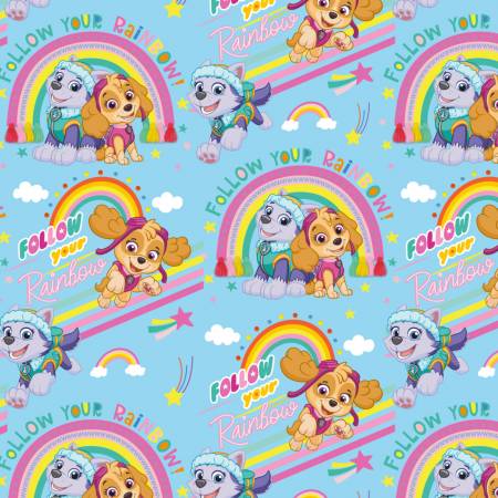 Back in stock - Paw Patrol - Follow Your Rainbow - Priced per half metre