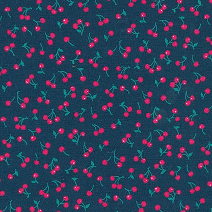 Last cut from bolt - 18.5" x width of fabric - Robert Kaufman Fabrics - Petite Classics  - Mini Cherries on Navy by Sevenberry