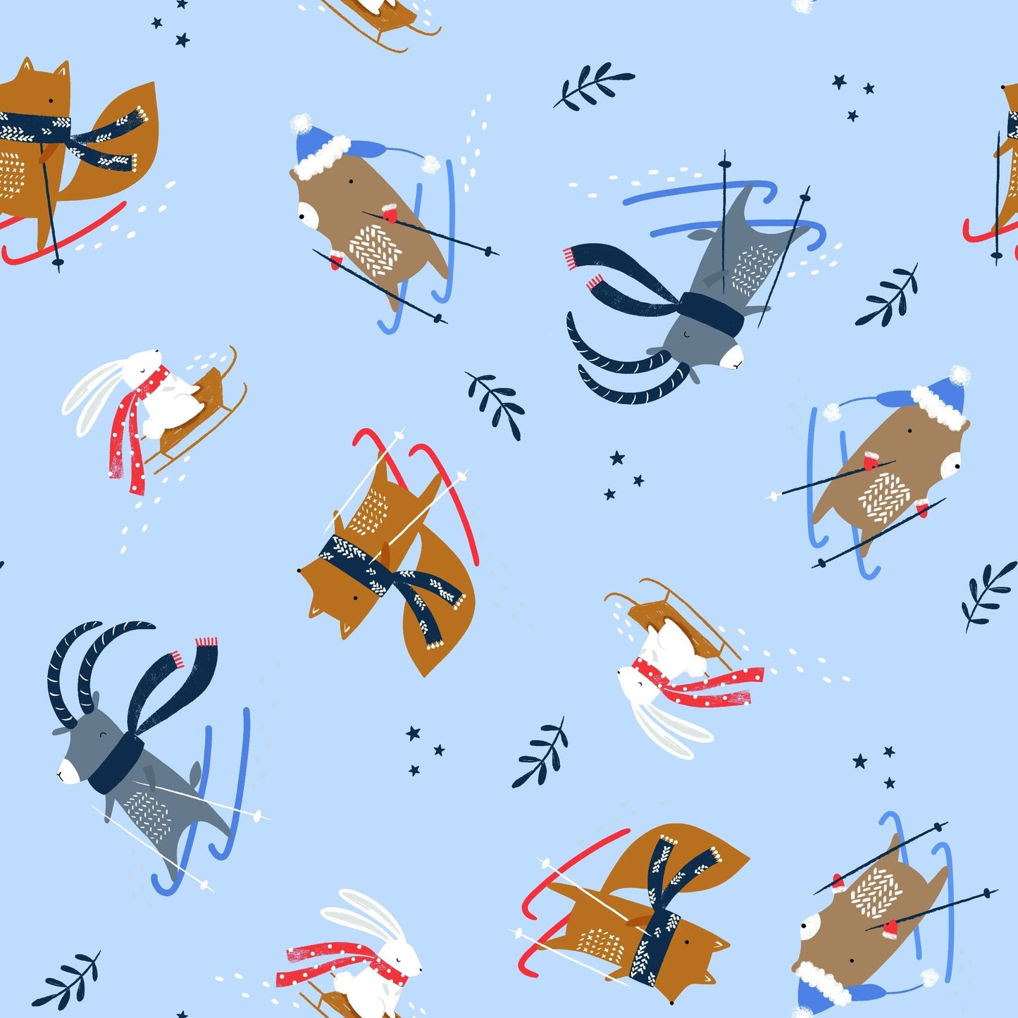 Dashwood Studio  - Snow Much Fun - Animals Skiing and sledding in the Snow - Light Blue