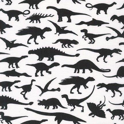 Last cut from Bolt - Approx 31" x Width of fabric - Robert Kaufman - Black Dinosaurs on white - Alphabetosaurus