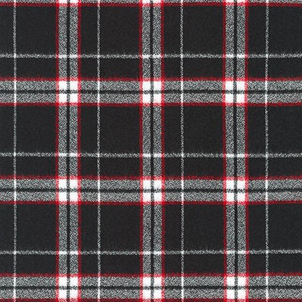 Flannel -  Mammoth Flannel - Black  -  by Robert Kaufman - Black and Red