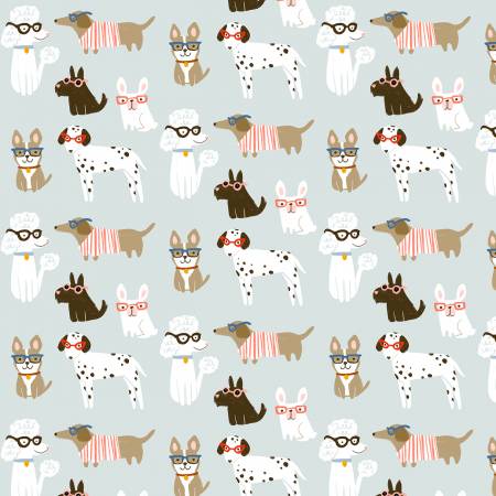 Last cut from bolt - approx. 16" x Width of fabric - Dear Stella  -  Vanity Fur Collection  - Dogs with Glasses