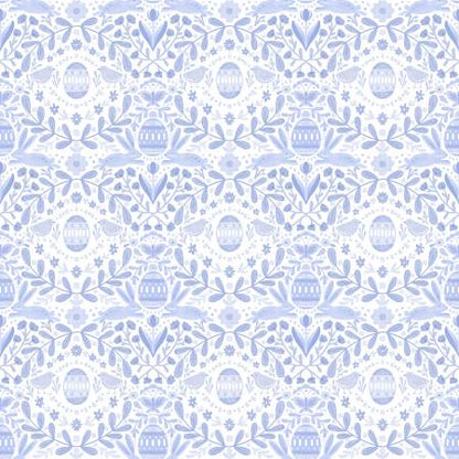 Dear Stella  -  Hop to It Collection by Clara Jean - Easter Folk Art Digitally Printed - White