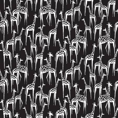 Last cut from bolt - approx 14.5" x Width of fabric - Dear Stella  -  ABC Menagerie - Giraffes - Black