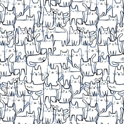 Last cut from bolt - 10.5" x width of fabric - Dear Stella - Creative Cats  - Wait a Meow Ment - White