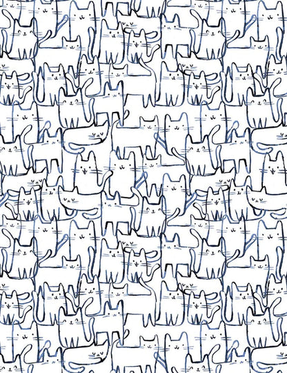 Last cut from bolt - 10.5" x width of fabric - Dear Stella - Creative Cats  - Wait a Meow Ment - White