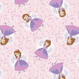 Last cut from bolt - approx 34.5” x width of fabric - Disney - Sofia the First Collection - Poses - Light Pink