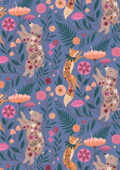 Last cut from bolt - Approx 16 " x Width of fabric - Dashwood Studio - Wild- Bears Foxes Floral