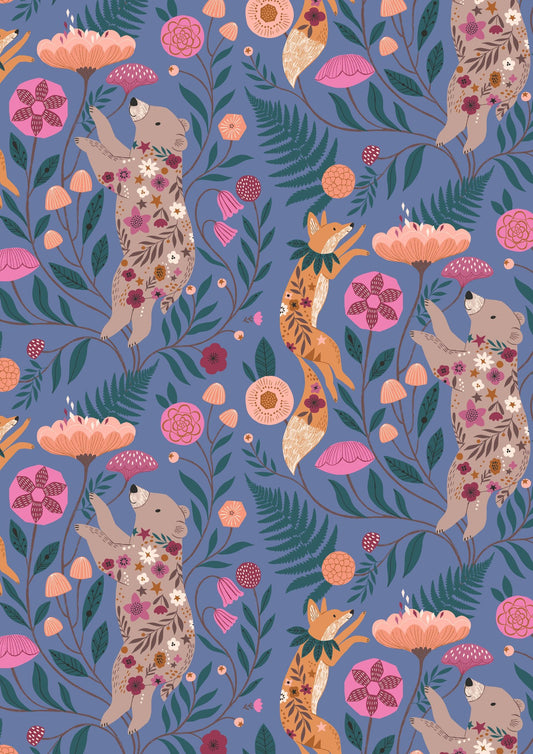 Last cut from bolt - Approx 16 " x Width of fabric - Dashwood Studio - Wild- Bears Foxes Floral