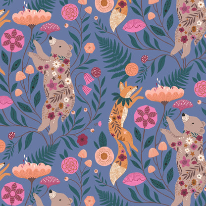Last cut from bolt - Approx 16 " x Width of fabric - Dashwood Studio - Wild- Bears Foxes Floral