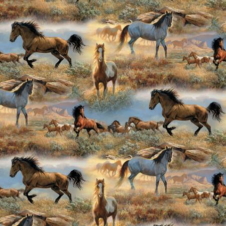 David Textiles - Horses in The Prairies - Priced by the half metre