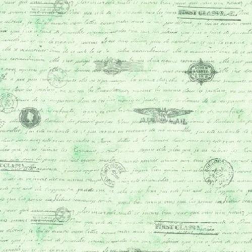 Last cut from bolt - 11" x width of fabric - Library of Rarities - ANTIQUE - Handwriting - Parakeet Color - Robert Kaufman