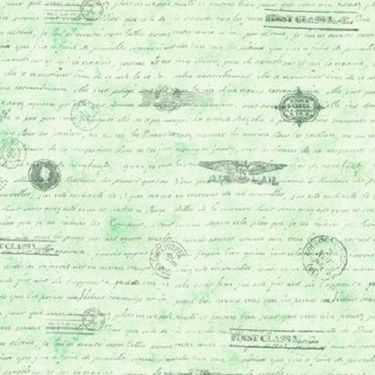 Last cut from bolt - 11" x width of fabric - Library of Rarities - ANTIQUE - Handwriting - Parakeet Color - Robert Kaufman