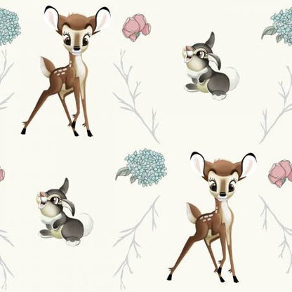 Last approx. 21” x width of fabric - Springs Creative - Disney - Bambi Nursery - Bambi Thumper Cross - Multi on Cream