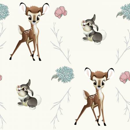Last approx. 21” x width of fabric - Springs Creative - Disney - Bambi Nursery - Bambi Thumper Cross - Multi on Cream