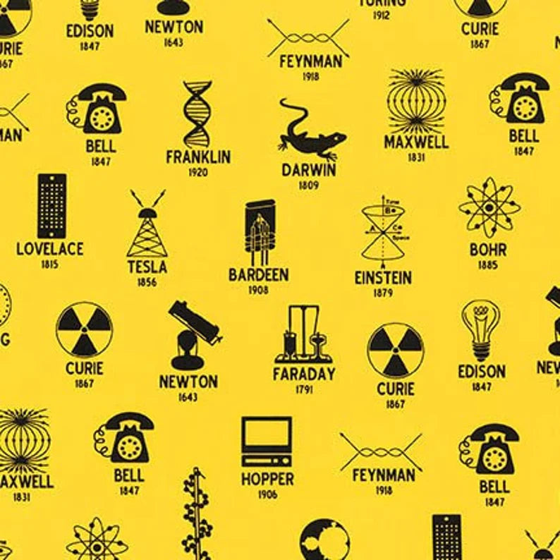 Science Fair 2 - Famous Scientists - Yellow - by Robert Kaufman Fabrics