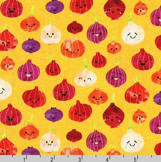 Last 27.75” x width of fabric Chili Smiles - Cute Onions - Papaya - by Ann Kelle Designs for Robert Kaufman