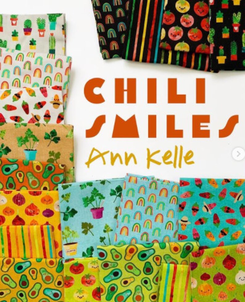 Last 27.75” x width of fabric Chili Smiles - Cute Onions - Papaya - by Ann Kelle Designs for Robert Kaufman