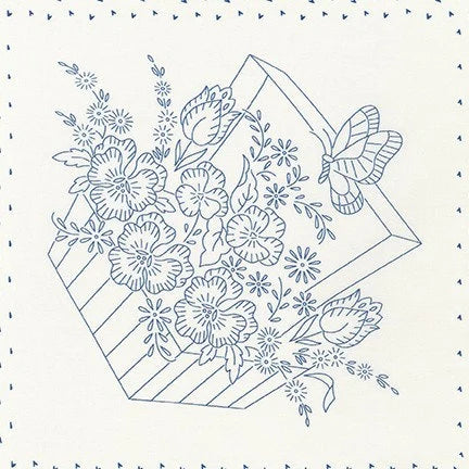 Panel - Embroidery Block - Baskets of Blooms  - by Darlene Zimmerman for Robert Kaufman