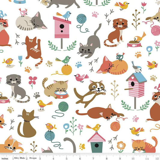Last cut from bolt approx 37" x Width of fabric - Just over a full yard of fabric - Riley Blake - Cat's Meow - Main - White