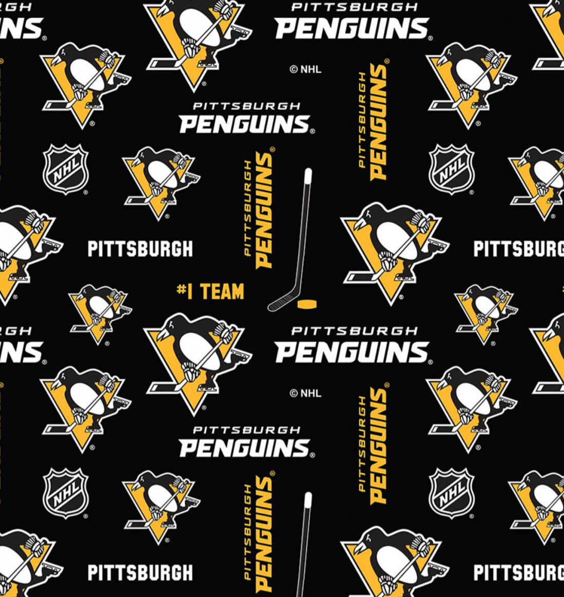 NHL Hockey Teams - NHL Hockey Pittsburgh Penguins - Quilting Cotton - Per Half Metre