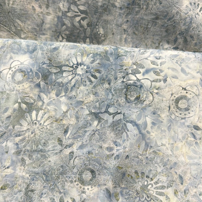 Last cut from bolt - 19" x width of fabric - Robert Kaufman Artisan Batiks - Smoky Grey Blue - Petals