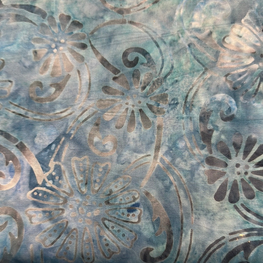 Robert Kaufman Artisan Batiks - Aqua Blue - Swirls and Petals