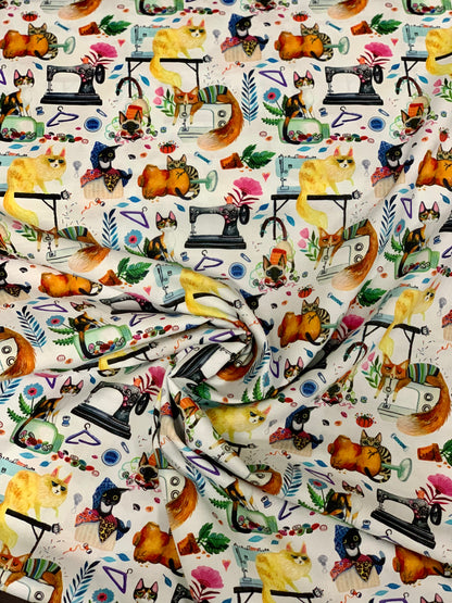 Last cut from bolt - Approx 13 " x Width of fabric  - Dear Stella - Sew Mischievous - White