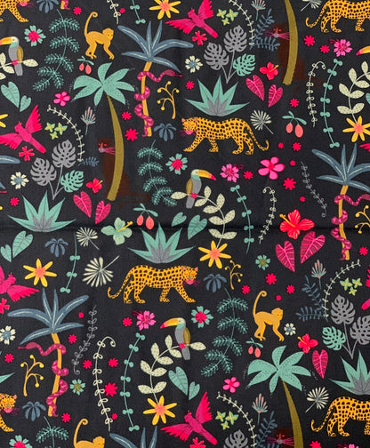 Last cut from bolt - 12" x width of fabric - Dashwood Studio  - Night Jungle - Leopards on Dark Green