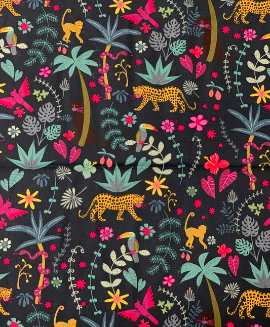 Last cut from bolt - 12" x width of fabric - Dashwood Studio  - Night Jungle - Leopards on Dark Green