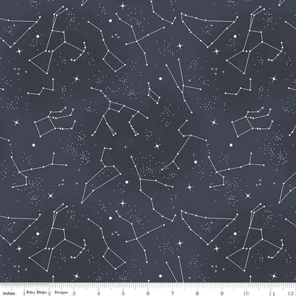 Last cut from bolt - approx 17.3” x width of fabric - Out of this World with NASA Constellations Charcoal Glow in the Dark-  Riley Blake