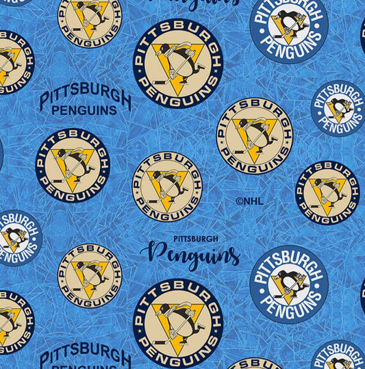 NHL Hockey Teams - NHL Hockey Pittsburgh throwback logo -  Penguins - Quilting Cotton - Per Half Metre