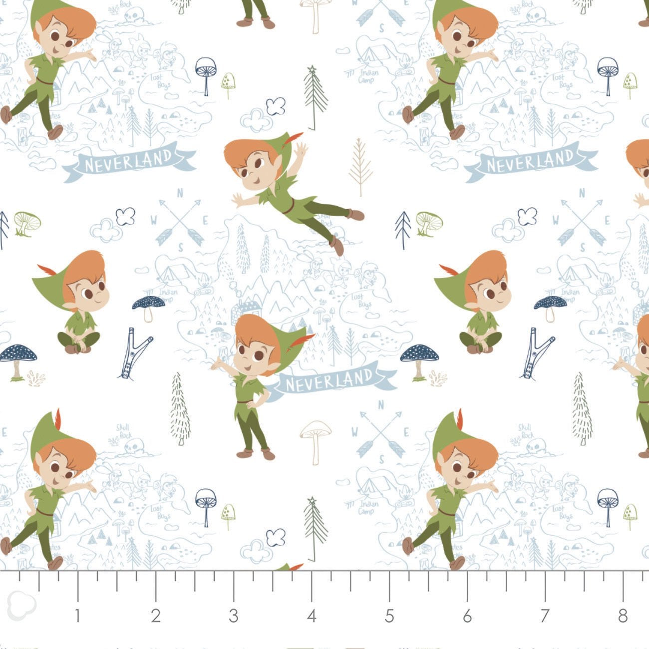 Camelot Fabrics - Peter Pan and Tinker Bell Collection - Neverland Adventures  - White