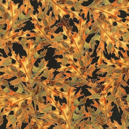Last cut from the bolt approx. 34" x width of fabric -  Shades of the Season 11 - Autumn leaves on Black  - by Robert Kaufman Fabrics