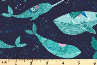 Last cut approx 8" x Width of fabric - Dashwood Studio - Into The Blue - Whales