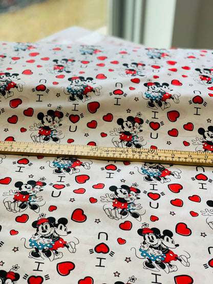 Last cut from bolt - 24.5" x width of fabric  - Disney Mickey & Minnie Vintage -  I Love You