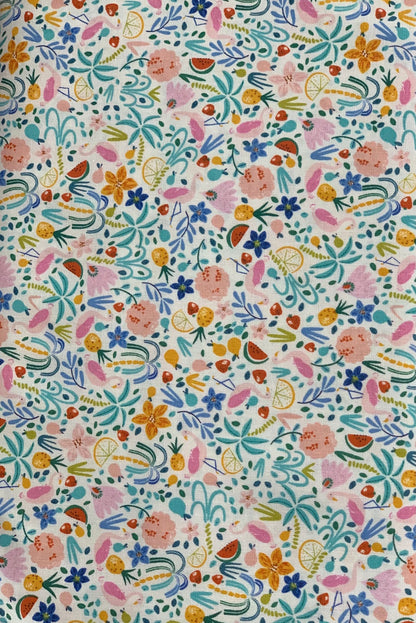 Last cut from bolt - approx. 9.25" x Width of fabric - Dear Stella - Flockstar - Floral and tiny Flamingos