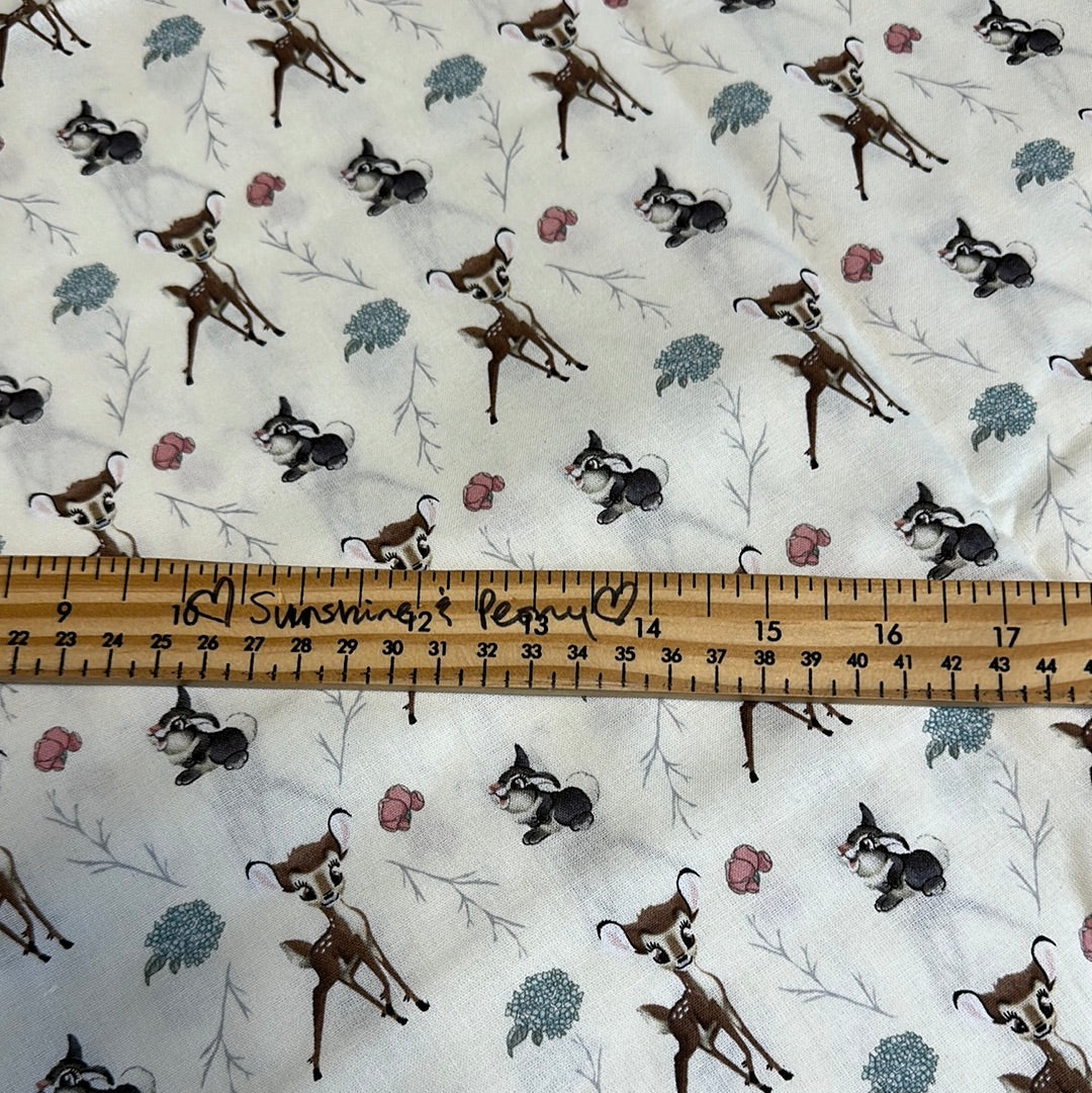 Last approx. 21” x width of fabric - Springs Creative - Disney - Bambi Nursery - Bambi Thumper Cross - Multi on Cream
