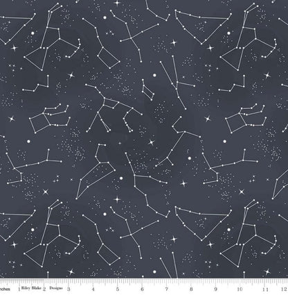 Last cut from bolt - approx 17.3” x width of fabric - Out of this World with NASA Constellations Charcoal Glow in the Dark-  Riley Blake