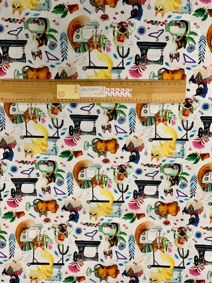 Last cut from bolt - Approx 13 " x Width of fabric  - Dear Stella - Sew Mischievous - White