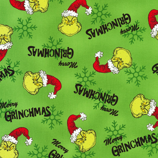 Robert Kaufman - Dr. Seuss - Christmas - How the Grinch Stole Christmas -  Grinch Toss on Green