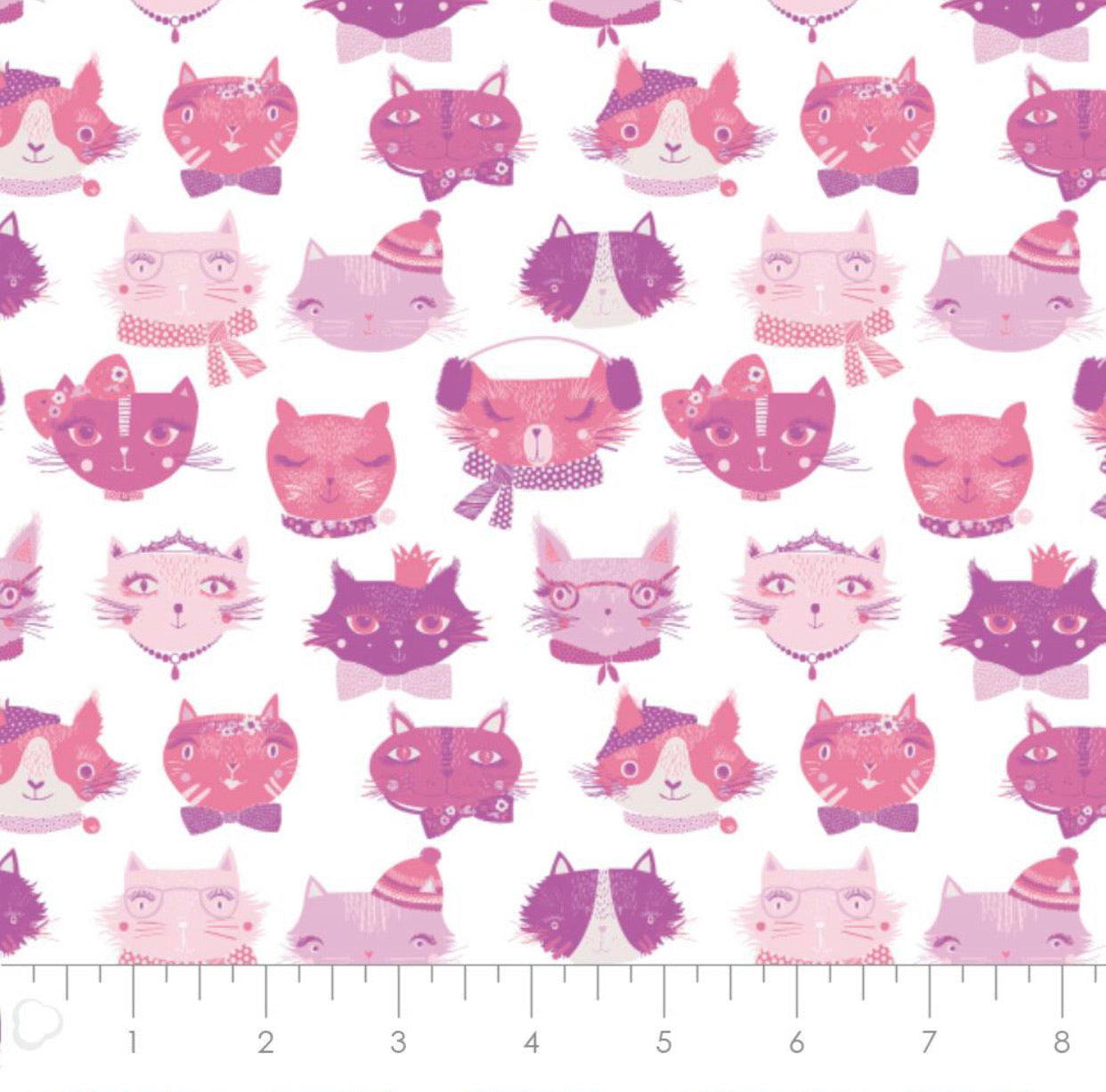 Last cut from bolt - Last half yard - Laura Ashley - The Girls by Laura Ashley - Cat Faces -White