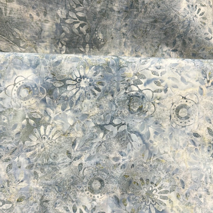 Last cut from bolt - 19" x width of fabric - Robert Kaufman Artisan Batiks - Smoky Grey Blue - Petals