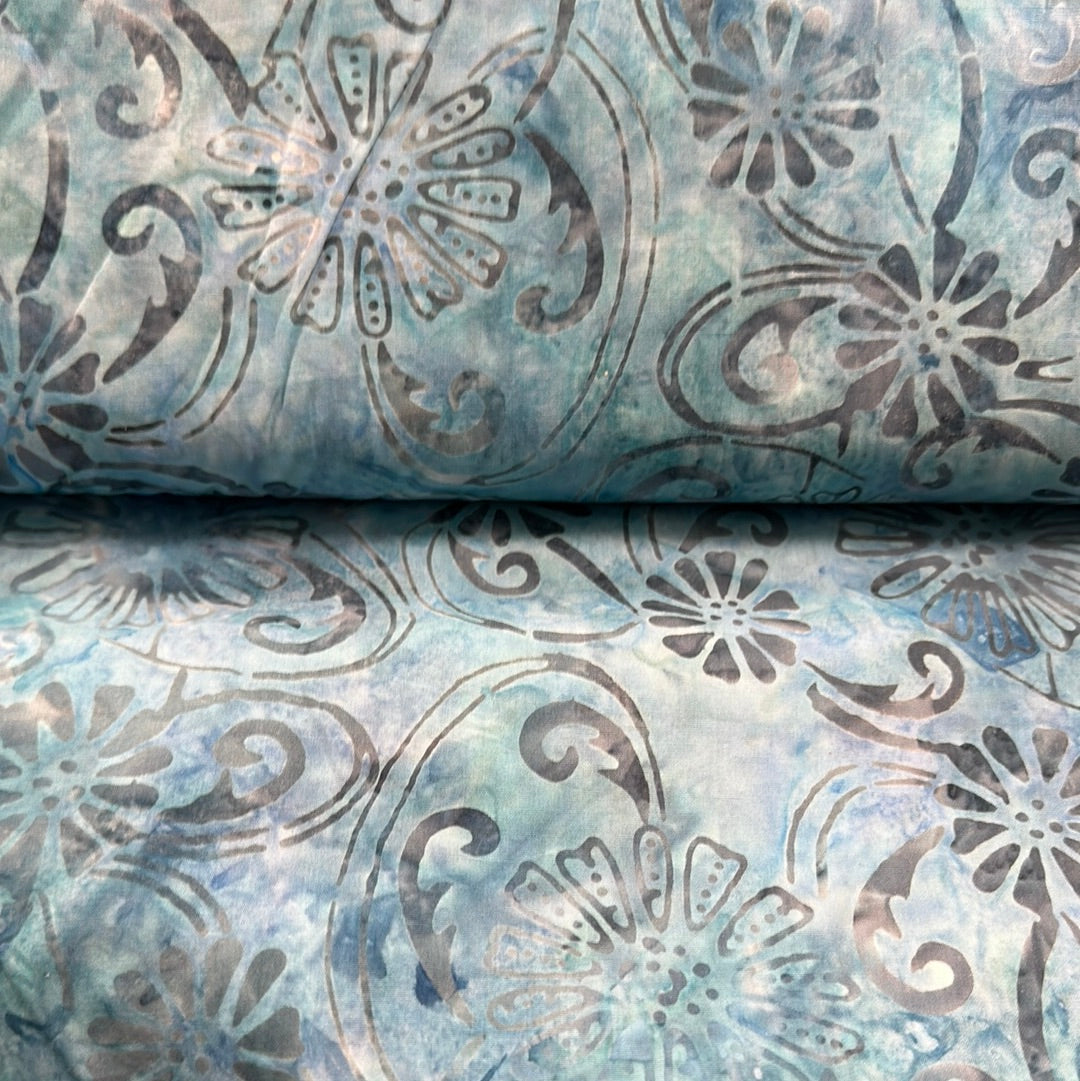 Robert Kaufman Artisan Batiks - Aqua Blue - Swirls and Petals