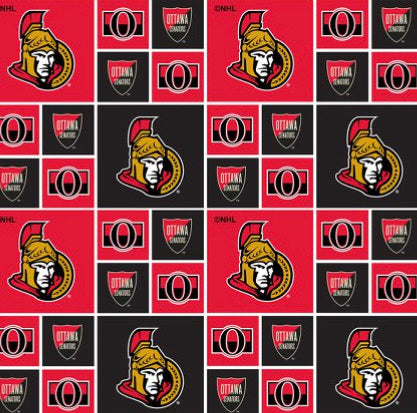 NHL Hockey Teams - Ottawa Senators - Quilting Cotton - Per half Metre