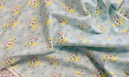 Back in stock - Flannel - Comfy Flannel - Blue Cow Jumping Over the Moon - Priced by the half Metre