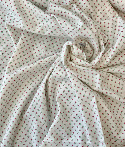 Back in Stock -  Flannel - Vintage Rosebuds On White - Half Metre