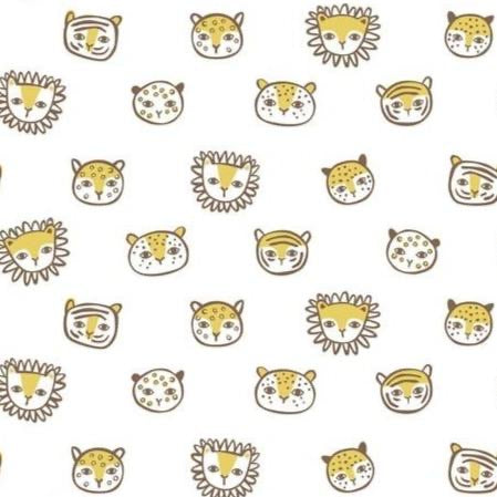 Blend Fabrics - Lions, Tigers and More - Feline Faces  - White