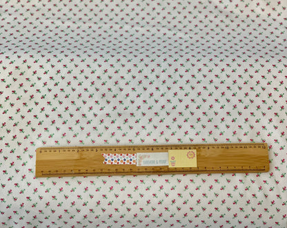 Back in Stock -  Flannel - Vintage Rosebuds On White - Half Metre