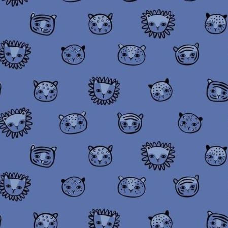 Blend Fabrics - Lions, Tigers and More - Feline Faces  - Blue